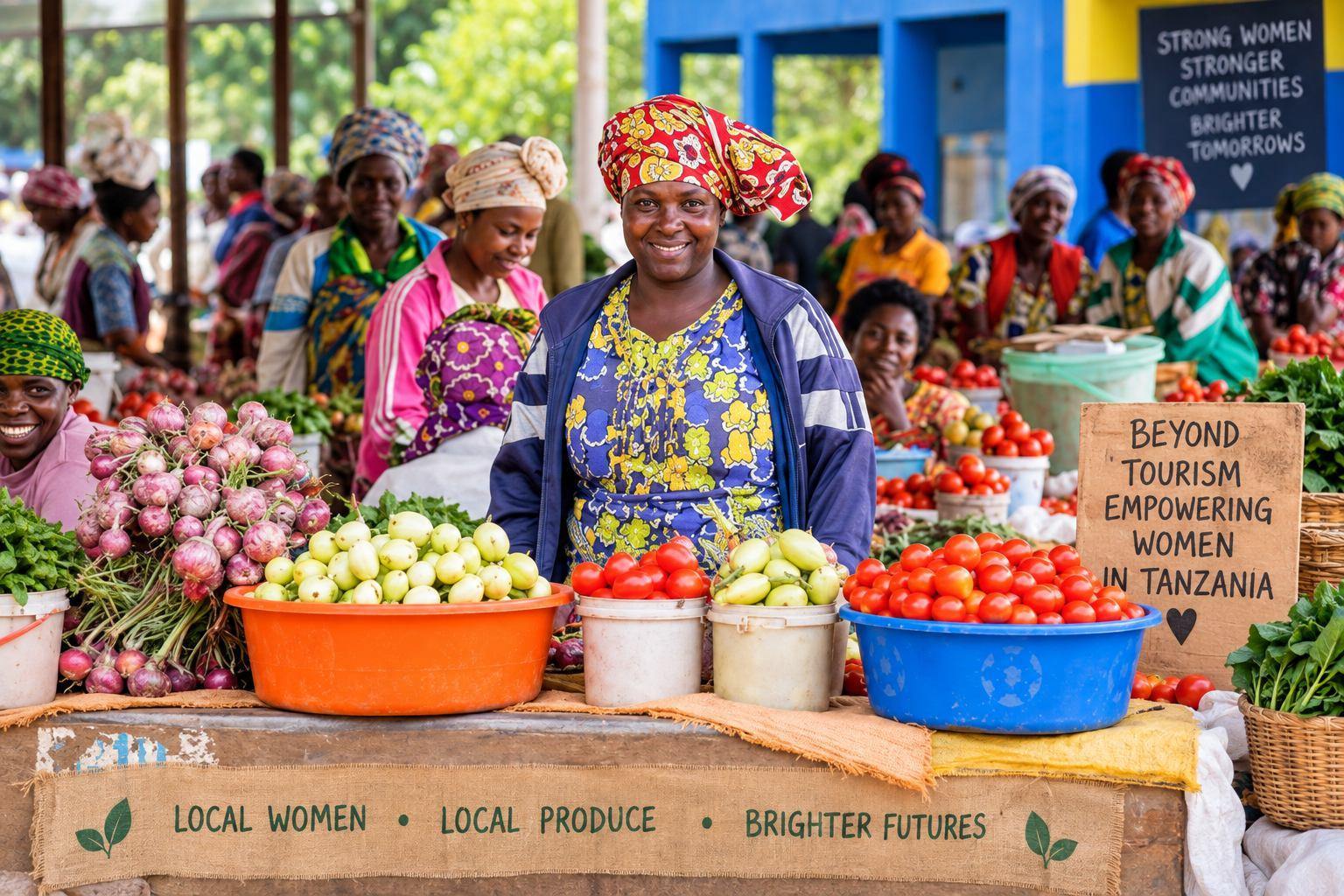 Women selling produce at a local market in Tanzania
