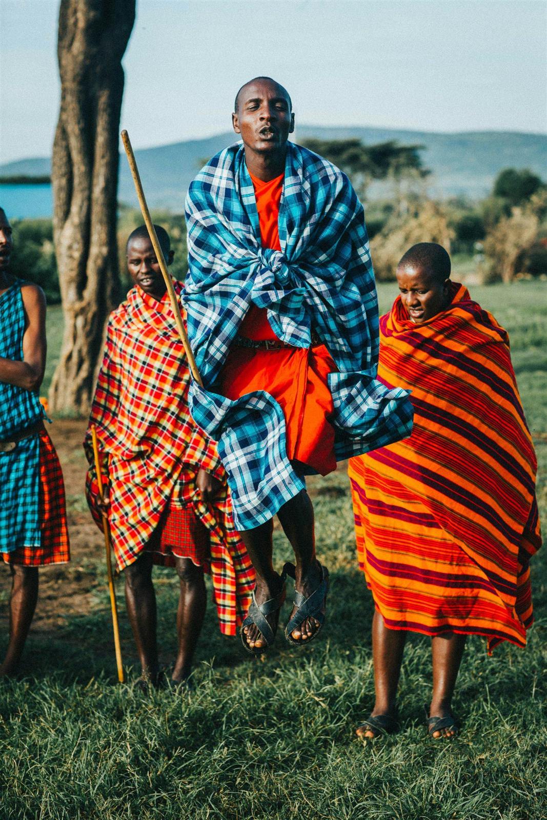 Maasai men in traditional shukas